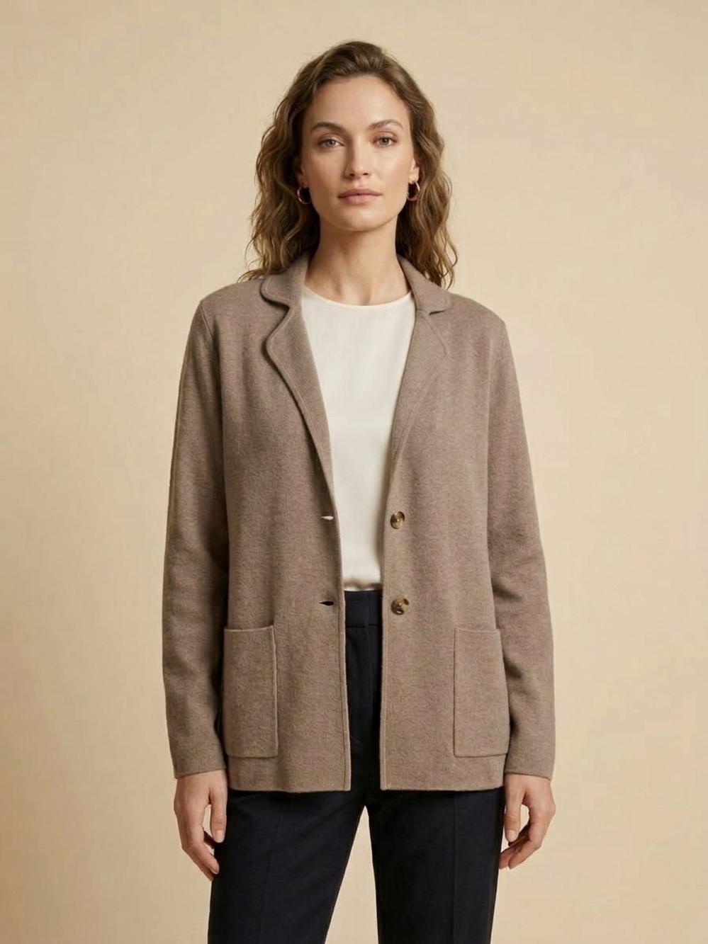 J.Crew Sweater Blazer Cardigan Medium Brown Camel Knit Jacket Notch Lapel